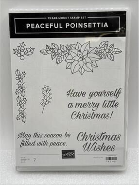 Stampin Up Peaceful Poinsettia 7 Stamp Set Christmas Wishes Greetings Holly New